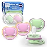 Philips Avent Ultra Air Pacifiers - Orthodontic Design, for Babies 6-18 Months, Soft Silicone Symmetrical Nipple, BPA-Free, 2 Sterilizing Cases, 4 Pack, SCF087/25