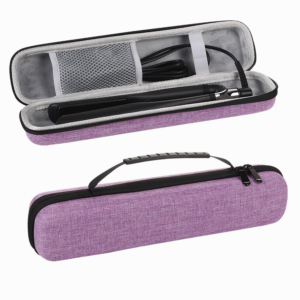 REQO Étui de voyage rigide en EVA pour fer à lisser classique, fer à friser et fer à boucler, pochette de transport plate pour les vacances avec poignée (étui uniquement) (violet)