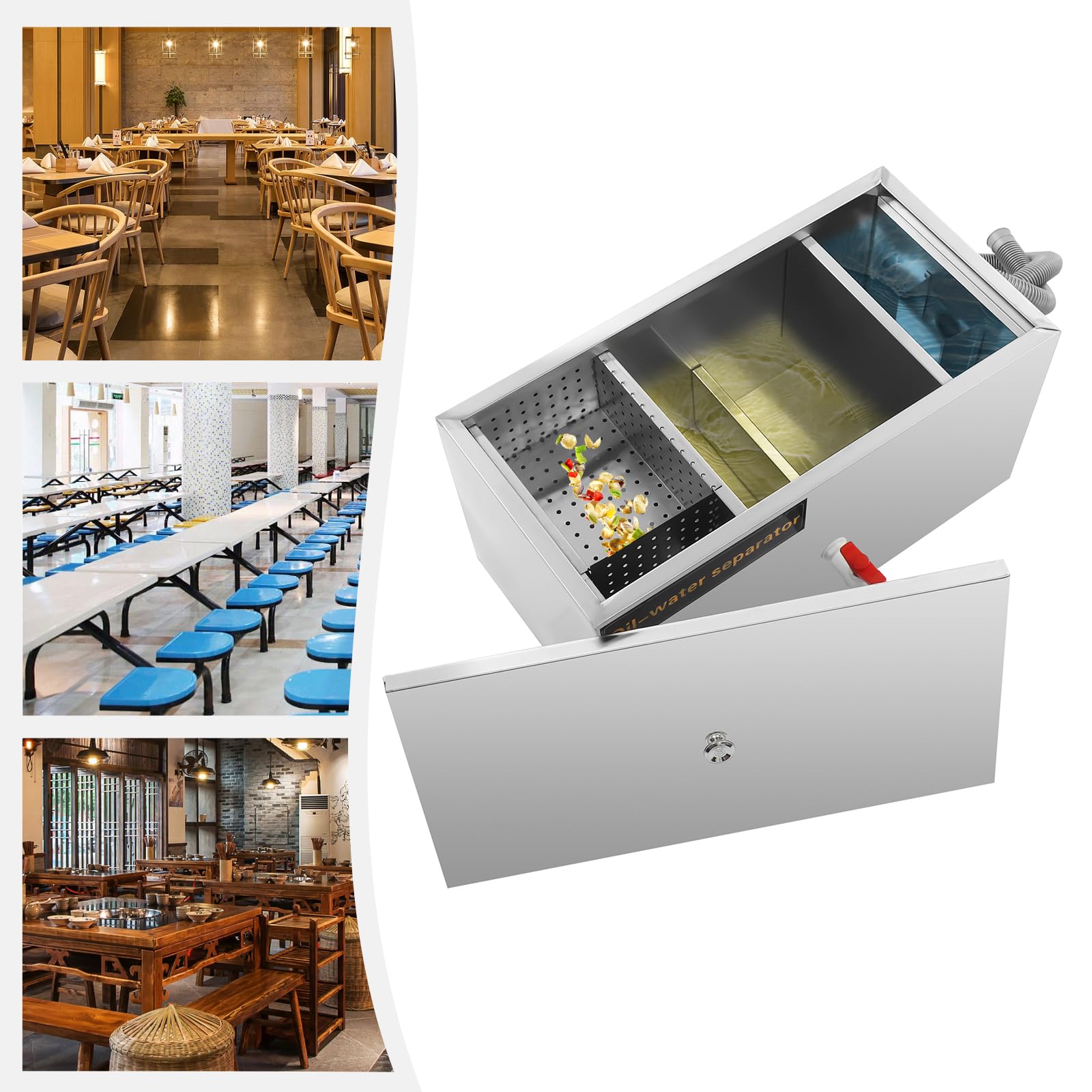 Trampa de grasa comercial de acero inoxidable para aguas residuales, filtro de aceite, trampas de grasa debajo del fregadero, caudal de 0,8 m3/h para restaurante cocina