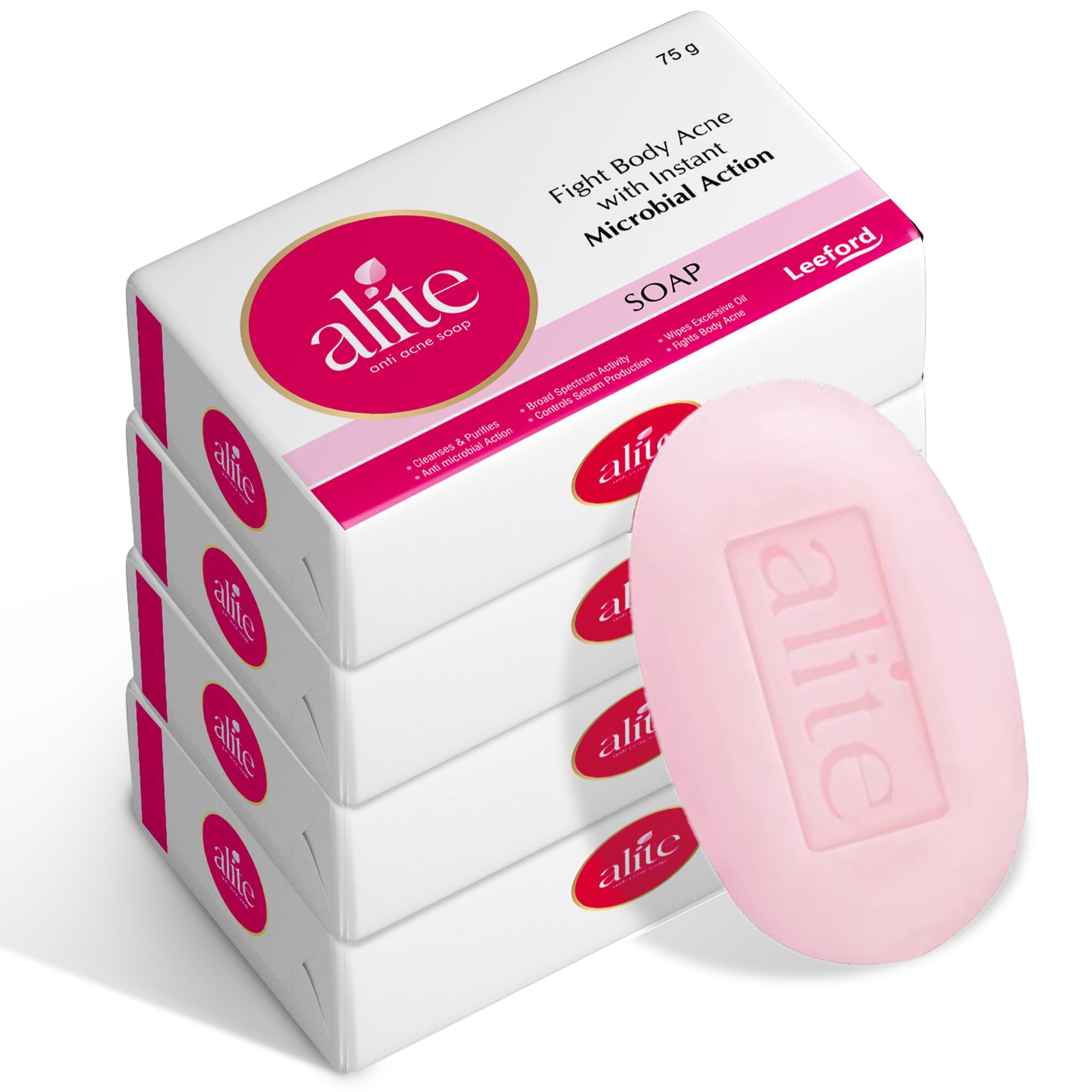 Alite Anti Acne Soap | Fights Body Acne with Instant Microbial Action | Removes Excess Oil & Controls Sebum Production | Deep Cleanses, Purifies & Refreshes Skin Pack of 4(75g Each)