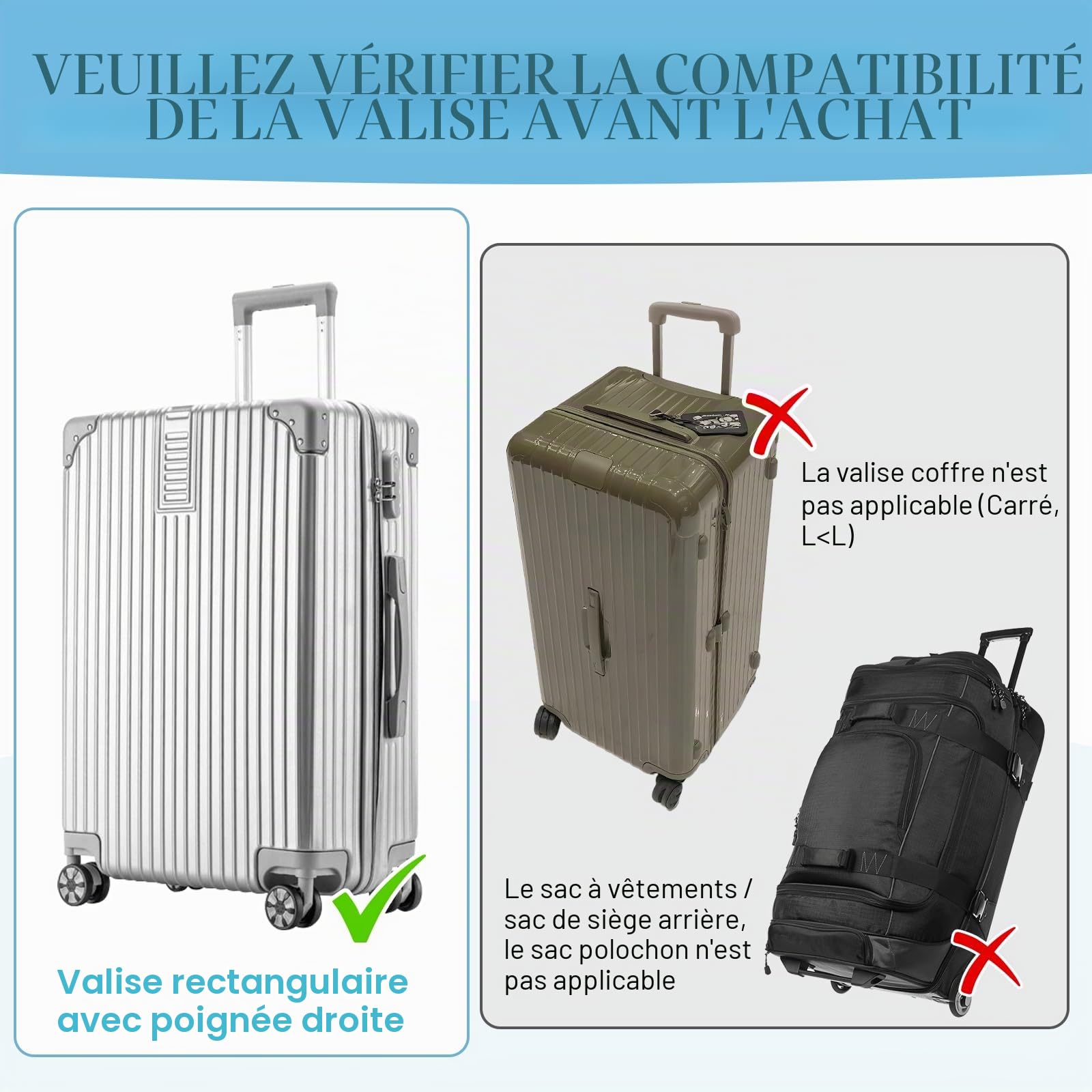 Yotako Housse de Protection en PVC Transparent pour Valise de 50,8 cm, 61 cm, 71,1 cm, 76,2 cm, Transparent, 71 cm, Housse de Bagage de Voyage Portable