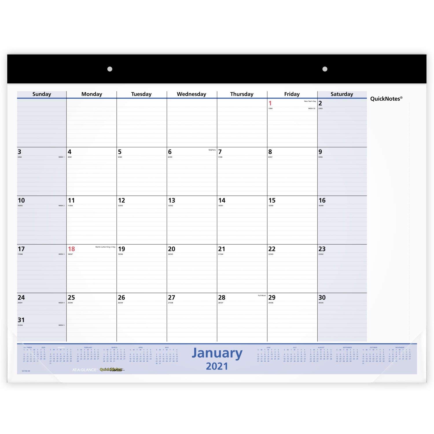 AT-A-GLANCE, Monatliche Schreibtischunterlage 2021, 55,9 x 43,2 cm, Standard, QuickNotes (SK7000021)