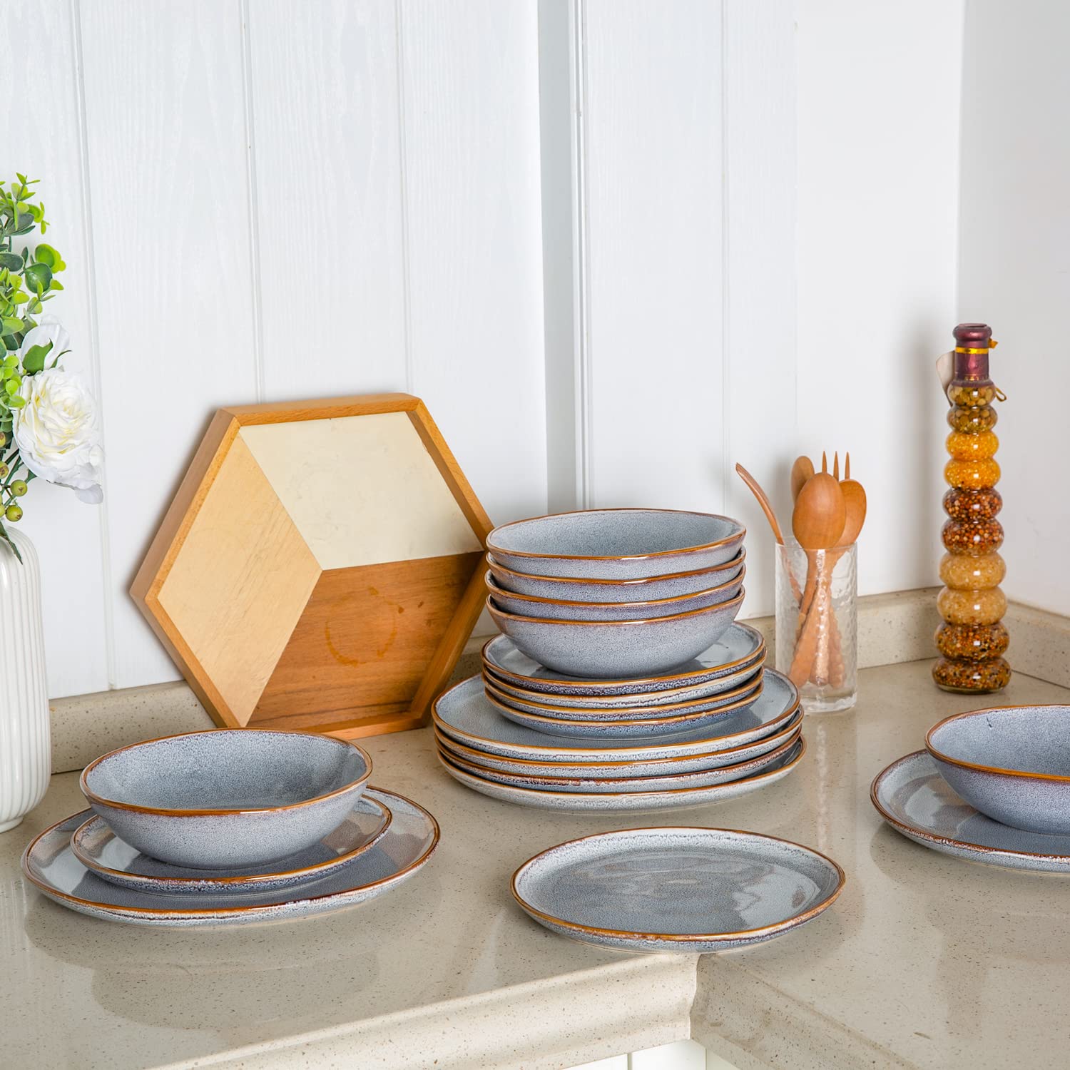 AmorArc Ceramic Dinner Plates Set of 6, 10.5 Inch Handmade Reactive