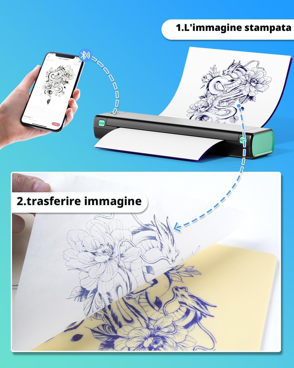 Phomemo M08F Stampante per Tatuaggi per Principianti e Artisti, Stencil Machine Compatibile Con Smartphone, Plotter Stampante Stencil Tattoo con 10 Fogli Trasferimento