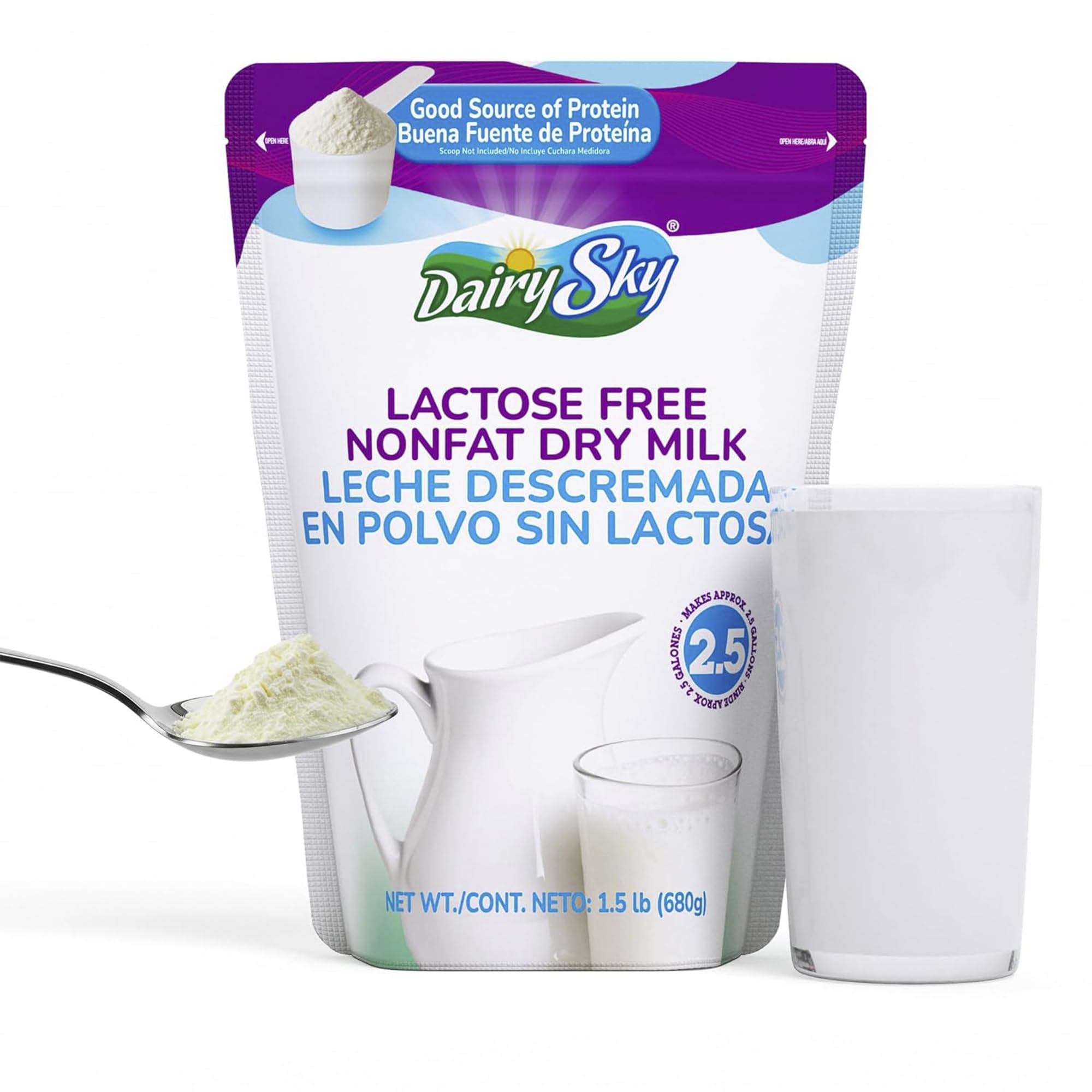 DairySky Lactose Free Milk Powder 24 Oz - Non GMO Fat Free Powdered Milk for Baking & Coffee, Kosher with Protein & Calcium, Great Substitute for Liquid Milk, RBST Hormone Free (Pack-1)