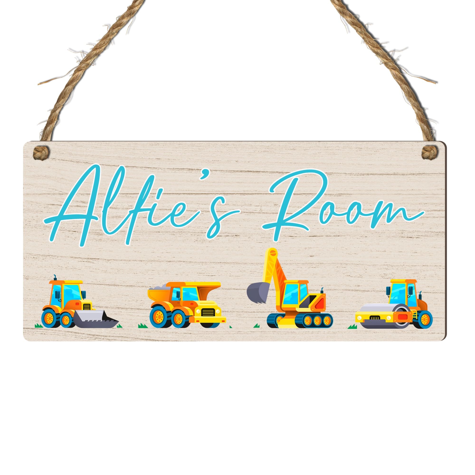 Custom Kids Room Name Plaque | Personalised Boys Bedroom Sign | Wooden Hanging Door Sign | Car, Dinosaur, Football, Tractor, Gaming Designs (Construction) โ image 1