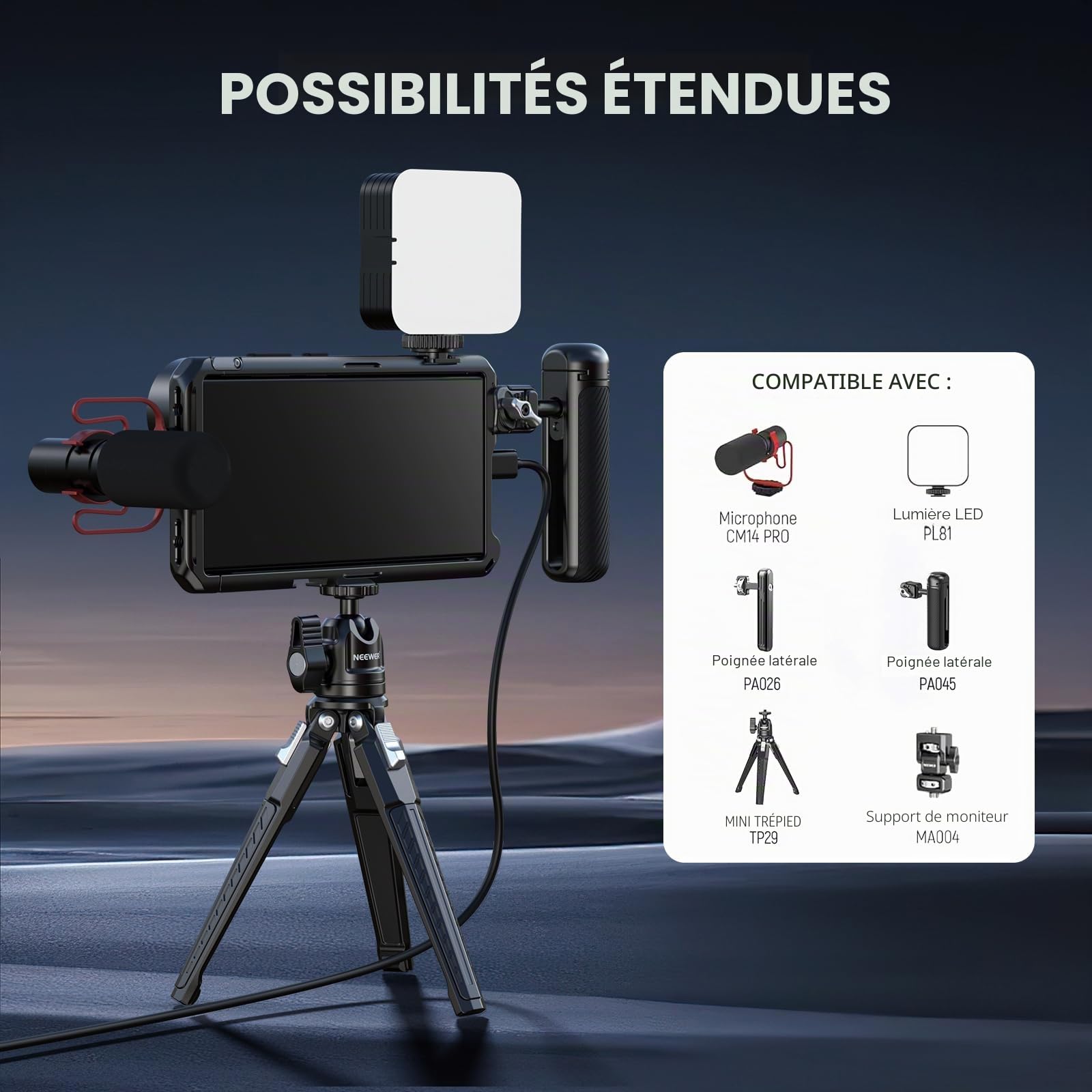 NEEWER S24 Ultra Cage pour Smartphone avec Adaptateur Filtre 67mm, Plaque arrière d'objectif 17mm, Adaptateur d'objectif à Monture T, Chiffon Nettoyage, stabilisateur vidéo pour Smartphone, PA042