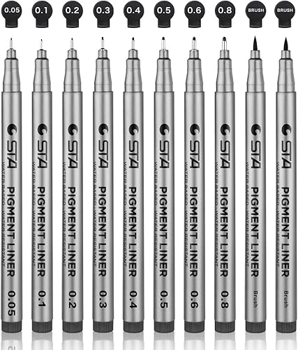 Juego de 10 bolígrafos de tinta de microbolígrafo negro tinta de archivo impermeable con líneas de micropunta multilínea bocetos anime ilustración