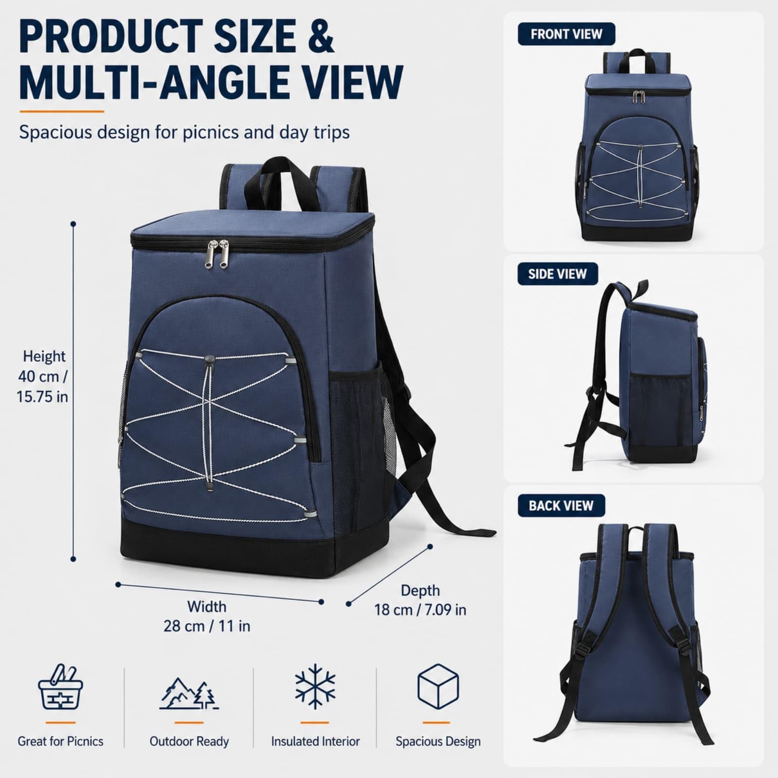 Surwin Zaino Frigo Termico,Zaino Termica Porta Pranzo Borsa Frigo Impermeabile Portatile Grande Capacità 20L Borsa da Picnic Resistente Leggero per Uomo Donna, Campeggio (Nero,40x28x18cm)
