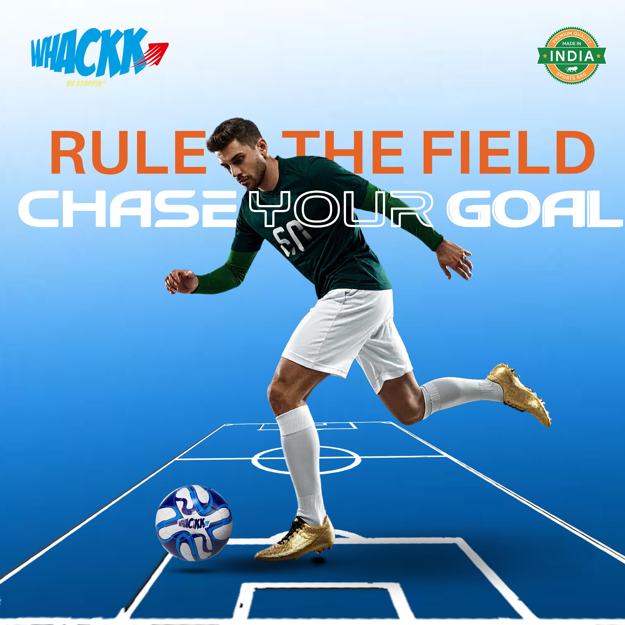 WHACKK Pele Football Size 5 Blue White | Match & Training Football for Kids, Teens & Adults | Durable All-Weather Ball for Grass, Turf & Street Play 2