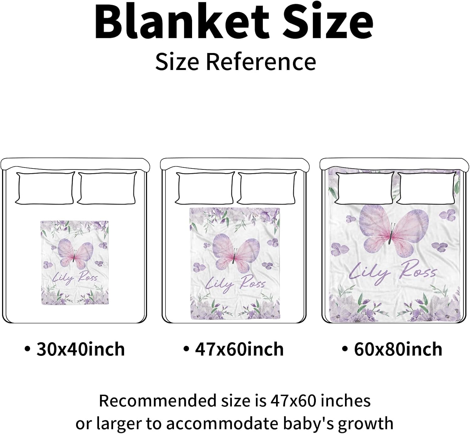 Personalized Baby Blankets with Name – Custom Baby Girl Blanket with Light Purple Butterfly Pattern – Soft Minky Dot Blanket for Crib, Nursery, Stroller – Custom Baby Gift for Girls