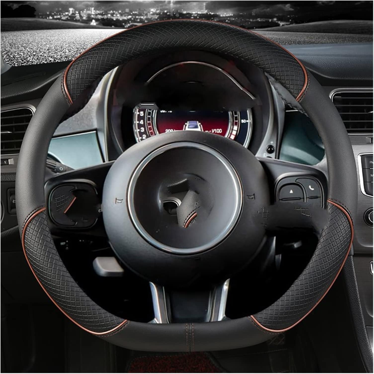 Car Steering Wheel Car Steering Wheel Cover Microfiber Leather For Fiat 500 2007-2022 500e 2020 2021 500L 2014-2018 500X 2015-2022 Auto Accessories Steering Wheel Cover(Color:1)