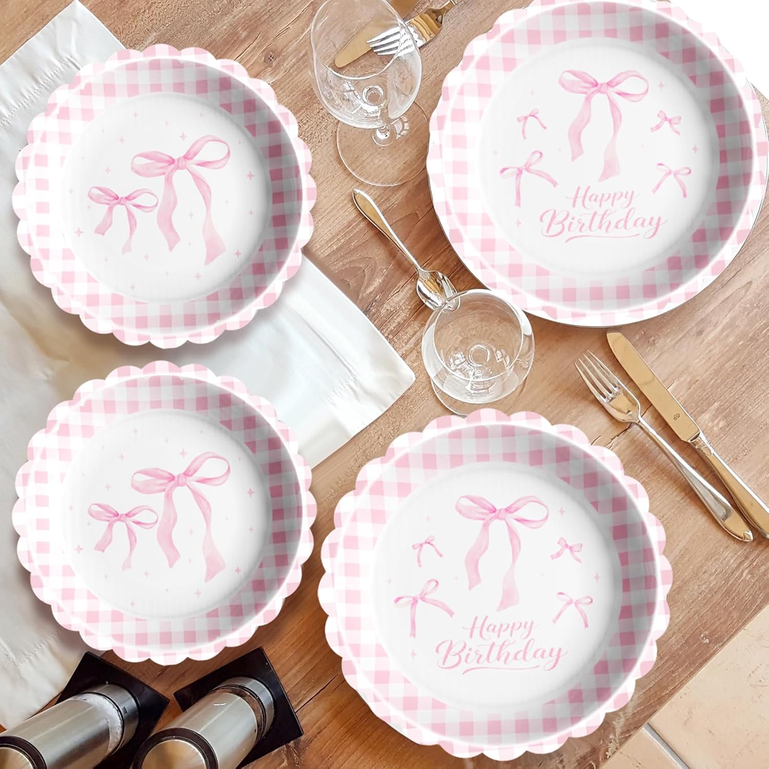 Pink Bow Plates and Napkins Girls Birthday Party Decor, Coquette Birthday Party Bow Paper Plates Including Paper Plate and Napkins Cups Tablecloth for Girl, Serve 24 - Image 5