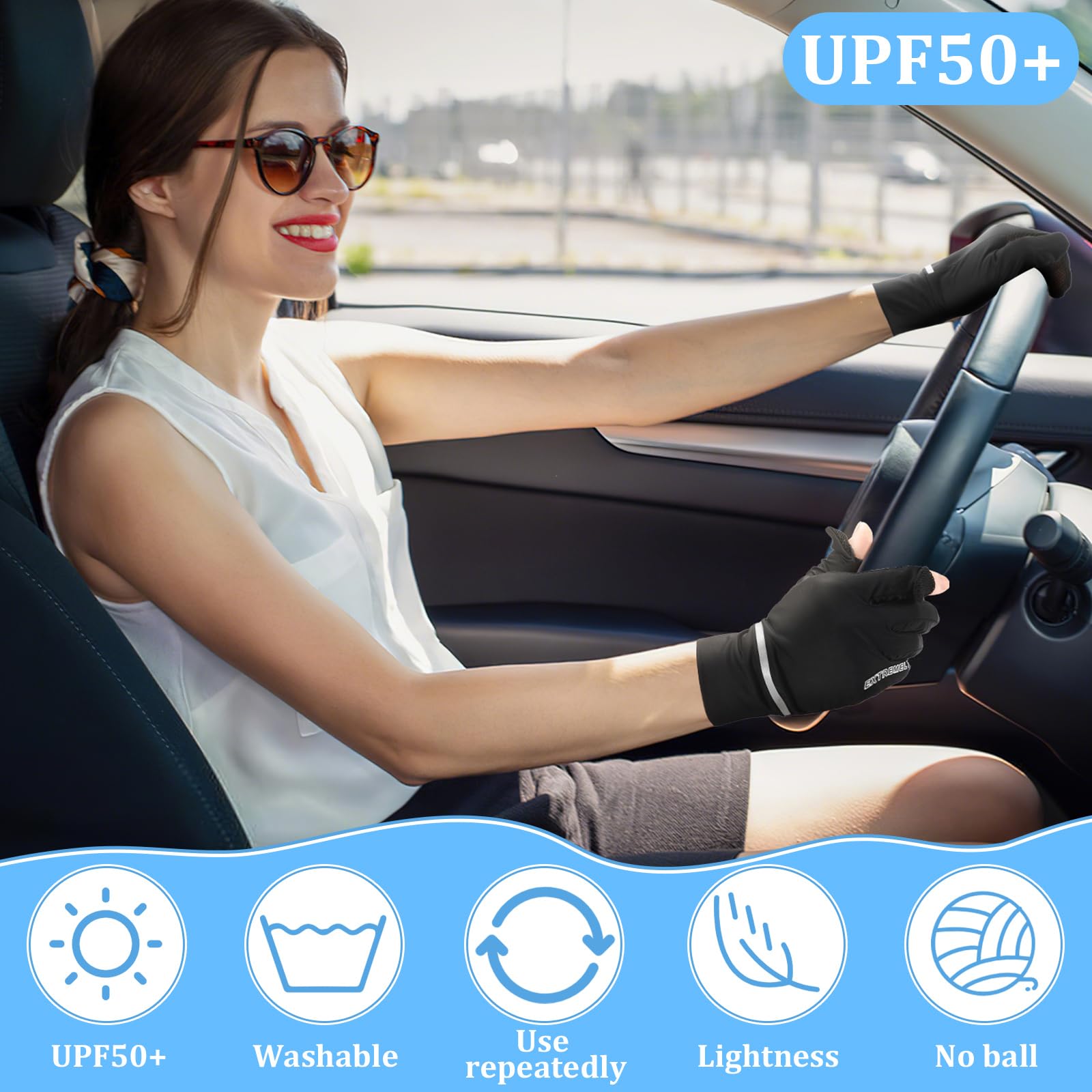 CAMSTIC Gants De Conduite Pour Femme UPF 50 Protection UV Respirant Écran Tactile Noir Unisexe