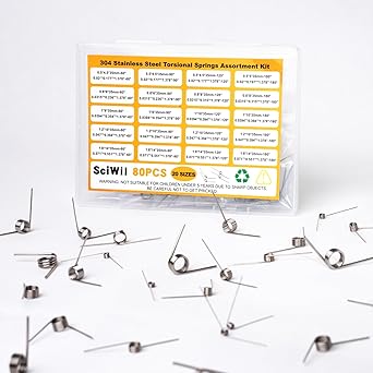 80PCS Torsion Spring Assortment Kit, 20 Sizes 60/90/120/180 Degree Stainless Steel Small Torsional Springs Set, for 3D Printer, Hinge Repair, Automotive Door Handle, DIY Mechanical Projects