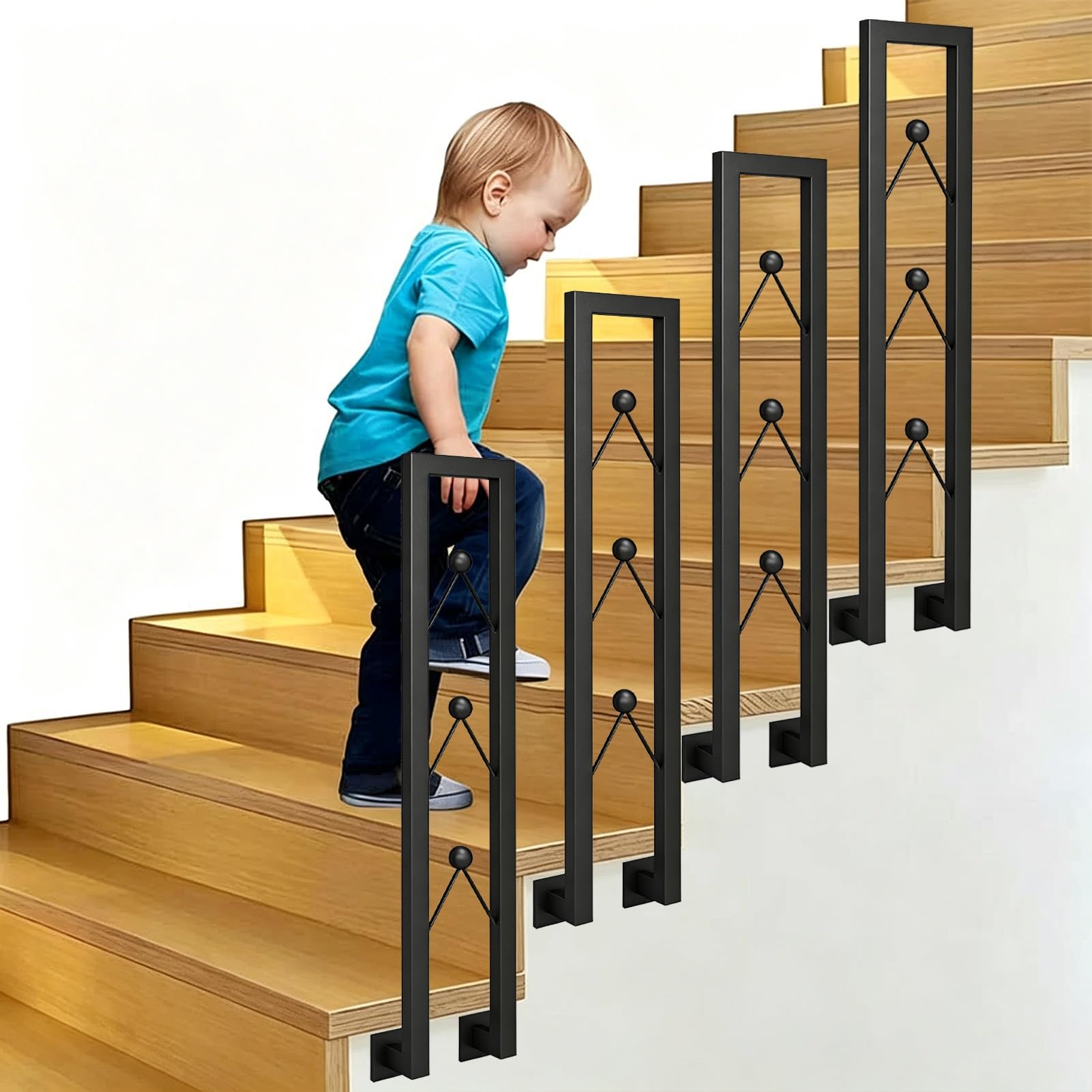 Wall Mounted Handrails for Stairs Outdoor Indoor, Transitional Stair Railing Concrete/Wooden Steps, U-Shaped Grab Rail Brackets with Installation Kit(95cm/37in)