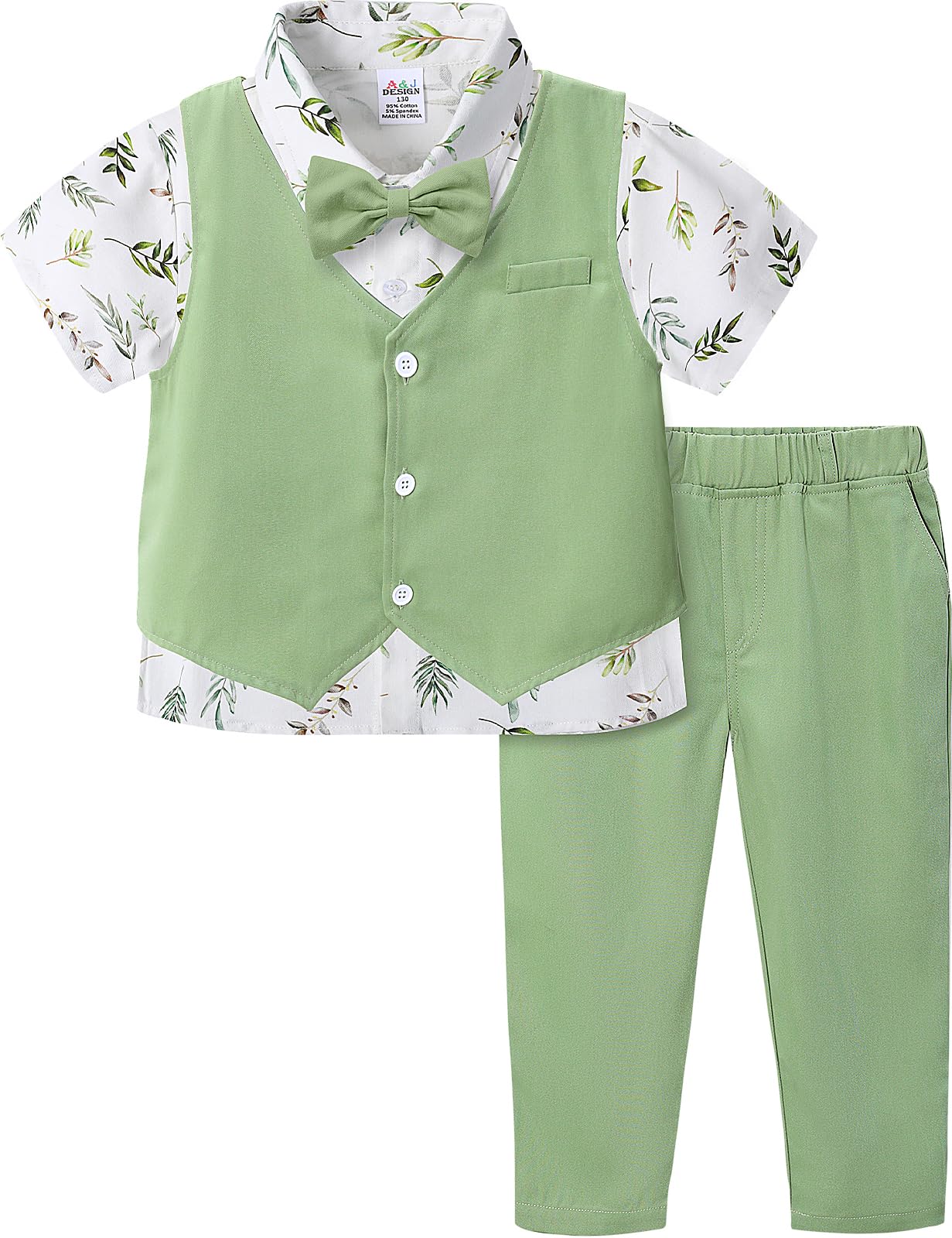 A&J DESIGN 4pcs Baby & Toddler Boy Suit Print Shirt Set for 12 Months - 5T, Shirt & Pants & Vest & Bow Tie