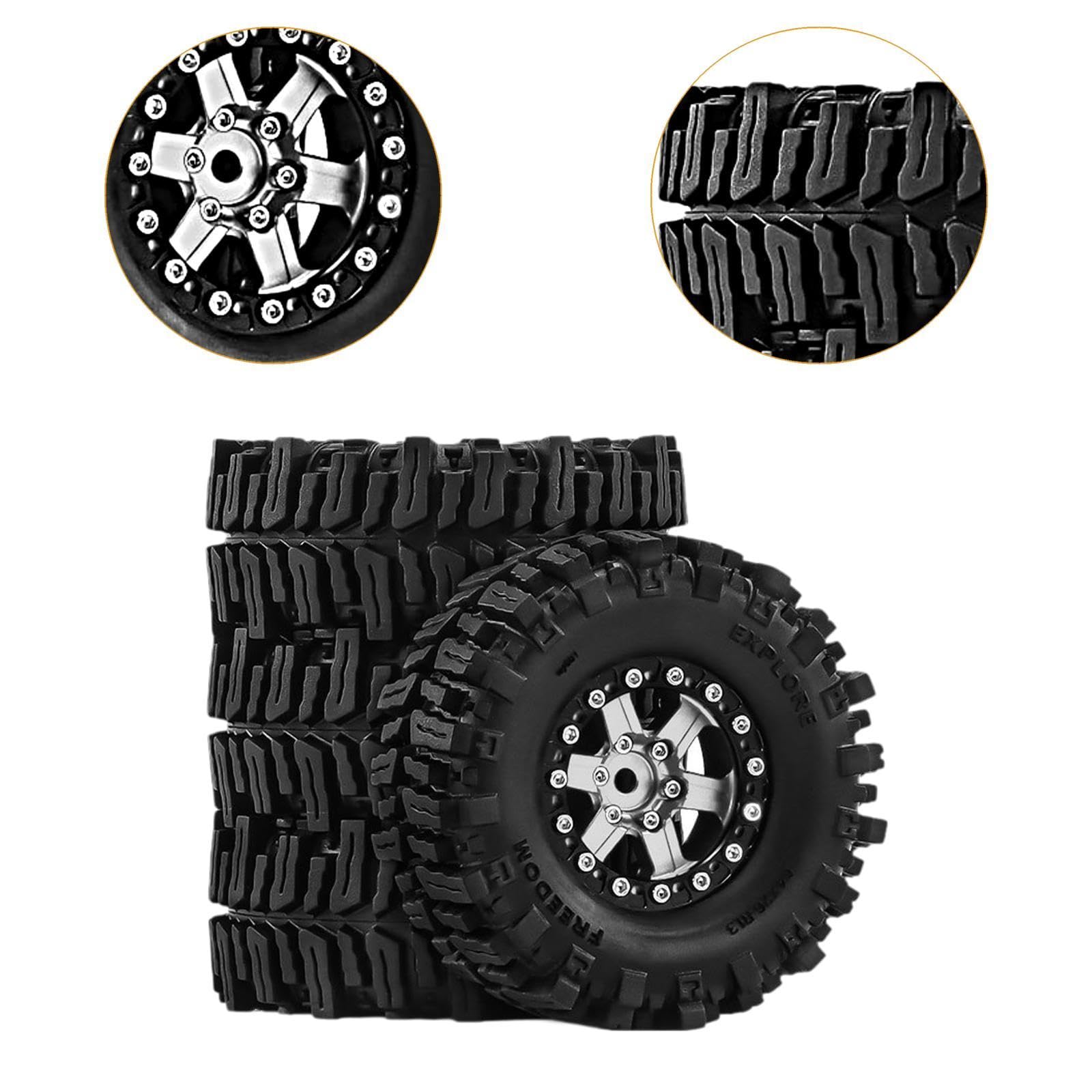 4 Pezzi Ruote Auto Giocattolo Pneumatici Parti Ricambio RC Resistenti in Alluminio Adatti per Modellismo Manutenzione Auto Radiocomandate, Argento