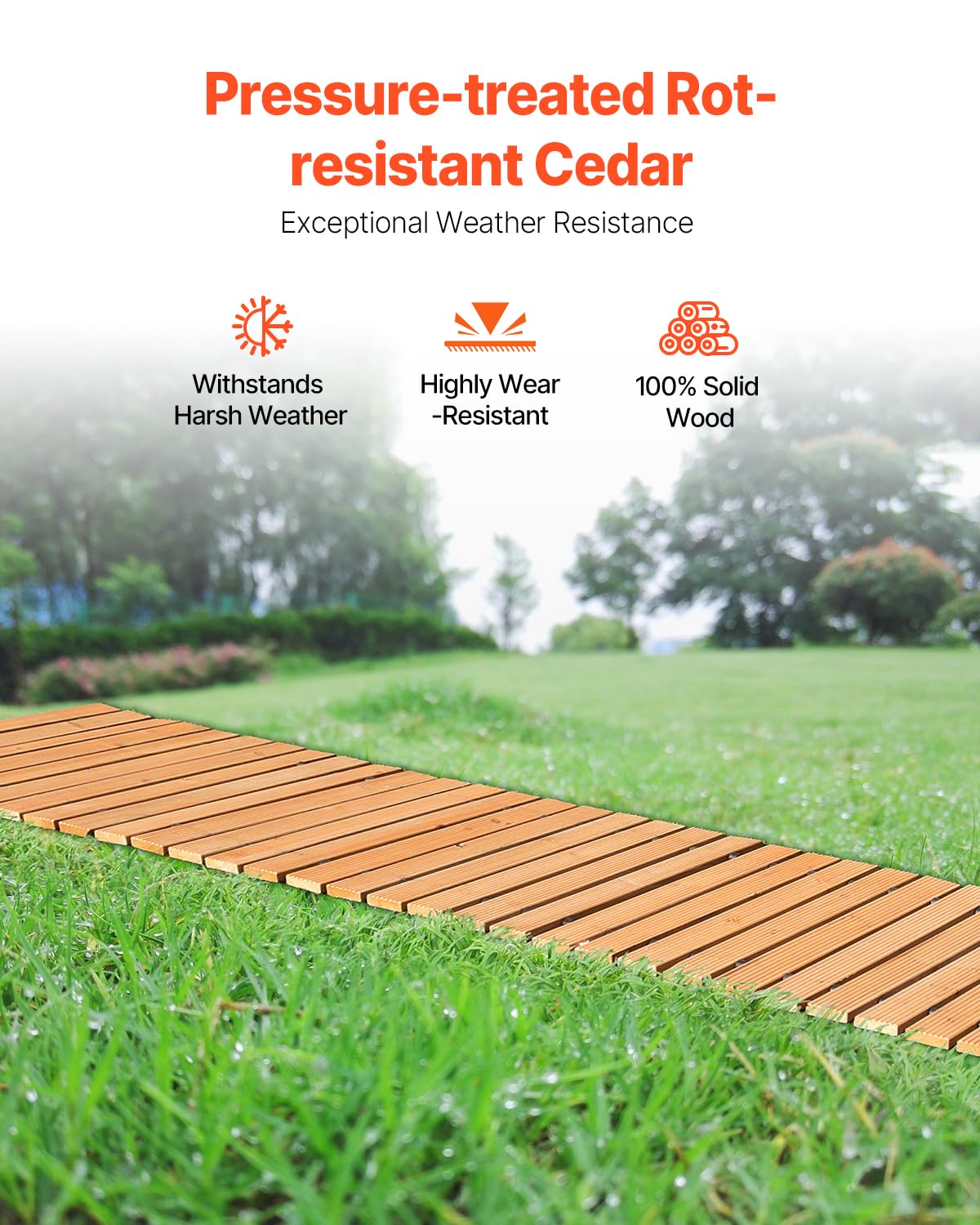 VEVOR Wooden Garden Pathway, 8 ft L x 17 in W, Non-Slip Straight Garden Walkway, Roll Out Cedar Outdoor Walkway Path with Wire Rope Connection, Decorative Garden Paver for Backyard Wedding Party