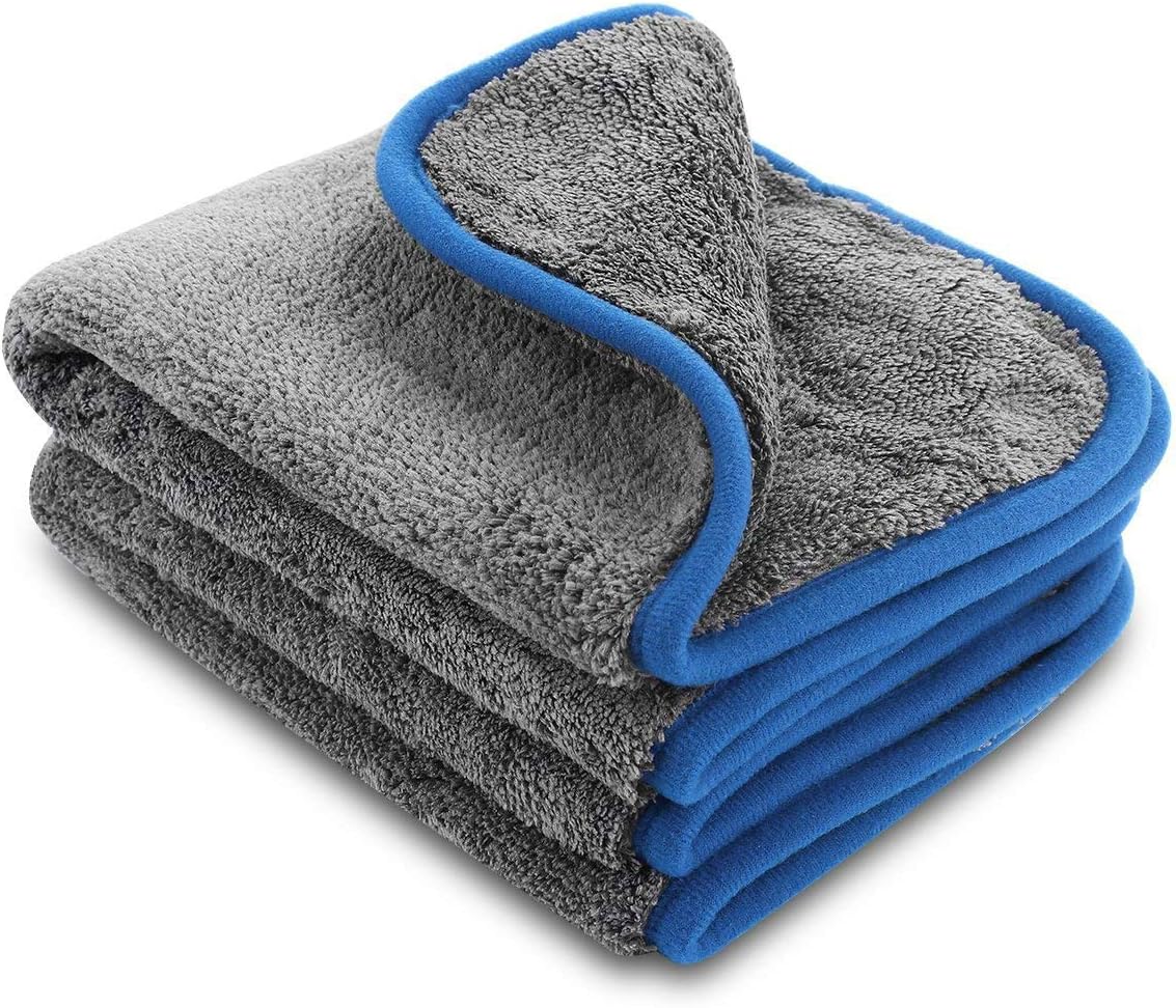 CAPUAY Double Side Car Microfiber Cloth,1000GSM Ultra-Thick Strong Absorbent Dual Layer Coral Velvet Towel for Car Cleaning, Drying,Polishing,Buffing,Dusting,Washing 42 * 48cm Pack of 2