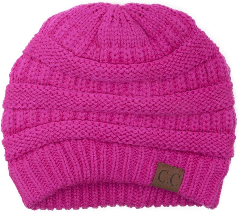 Black Thick Slouchy Knit Oversized Beanie Cap Hat,One Size,Hot Pink