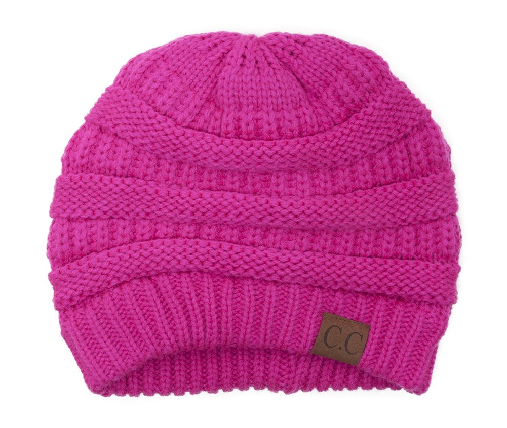 Black Thick Slouchy Knit Oversized Beanie Cap Hat,One Size,Hot Pink