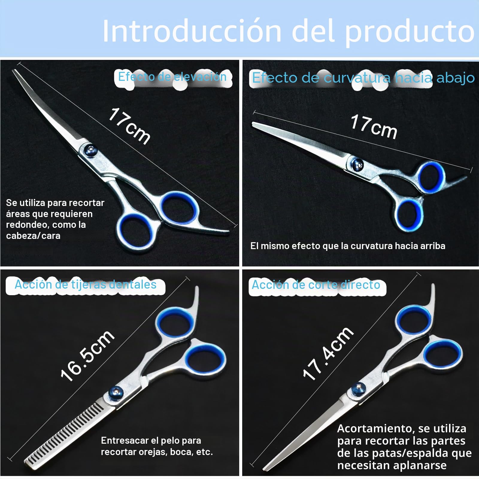 Gentpovth Tijeras peluqueria canina 5 en 1, Profesional Gato Perro Aseo Tijeras, para Aseo Mascotas Bricolaje, con Tijera para Adelgazar, Tijeras Curvas y Rectas, Peine, para perros, gatos