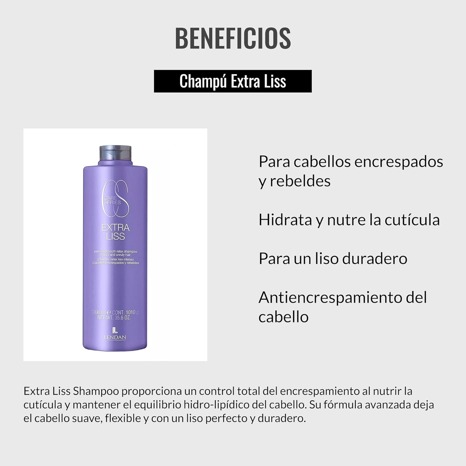 Lendan - Straight Hair Shampoo - Extra Liss Shampoo - 1000 ml - for Frizzy and Unruly Hair - Hydrates and Nourishes the Cuticle - for Long-Lasting Smoothness - Anti-Frizz Hair