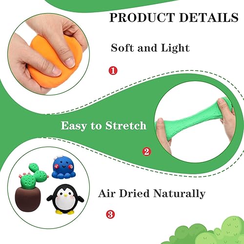 Miniatura 3 de 72 unidades de arcilla seca al aire de 38 onzas, arcilla mágica para modelar ultraligera para niños, bricolaje para esculpir aire seco, regalo