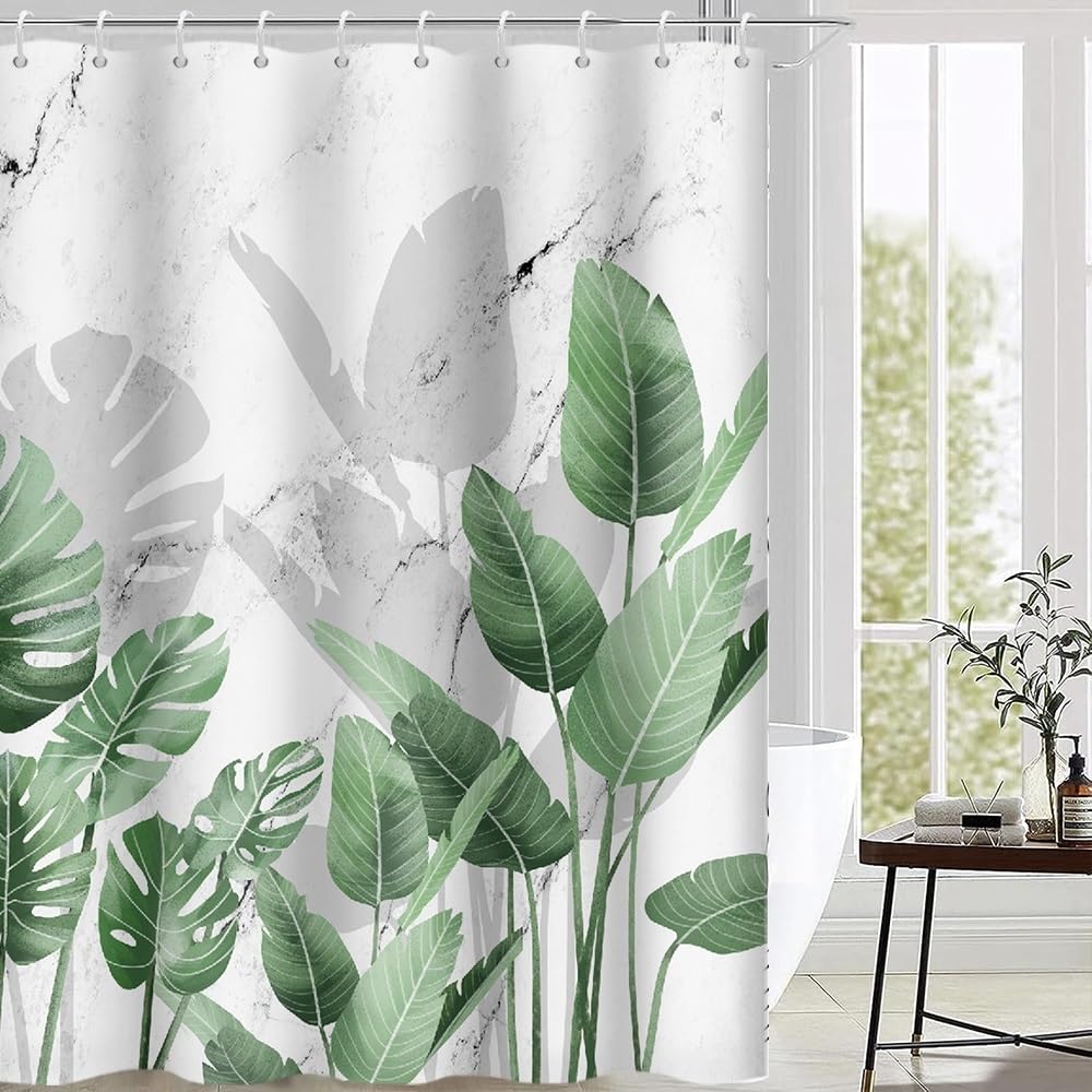 Cortina de Ducha de Hoja Eucalipto, Cortinas de Ducha Verde Oro Abstracto Planta Cortinas de Baño Antimoho Impermeable Lavable Tejido de Poliéster Cortina Ducha con 12 Ganchos 120x200cm — view 93