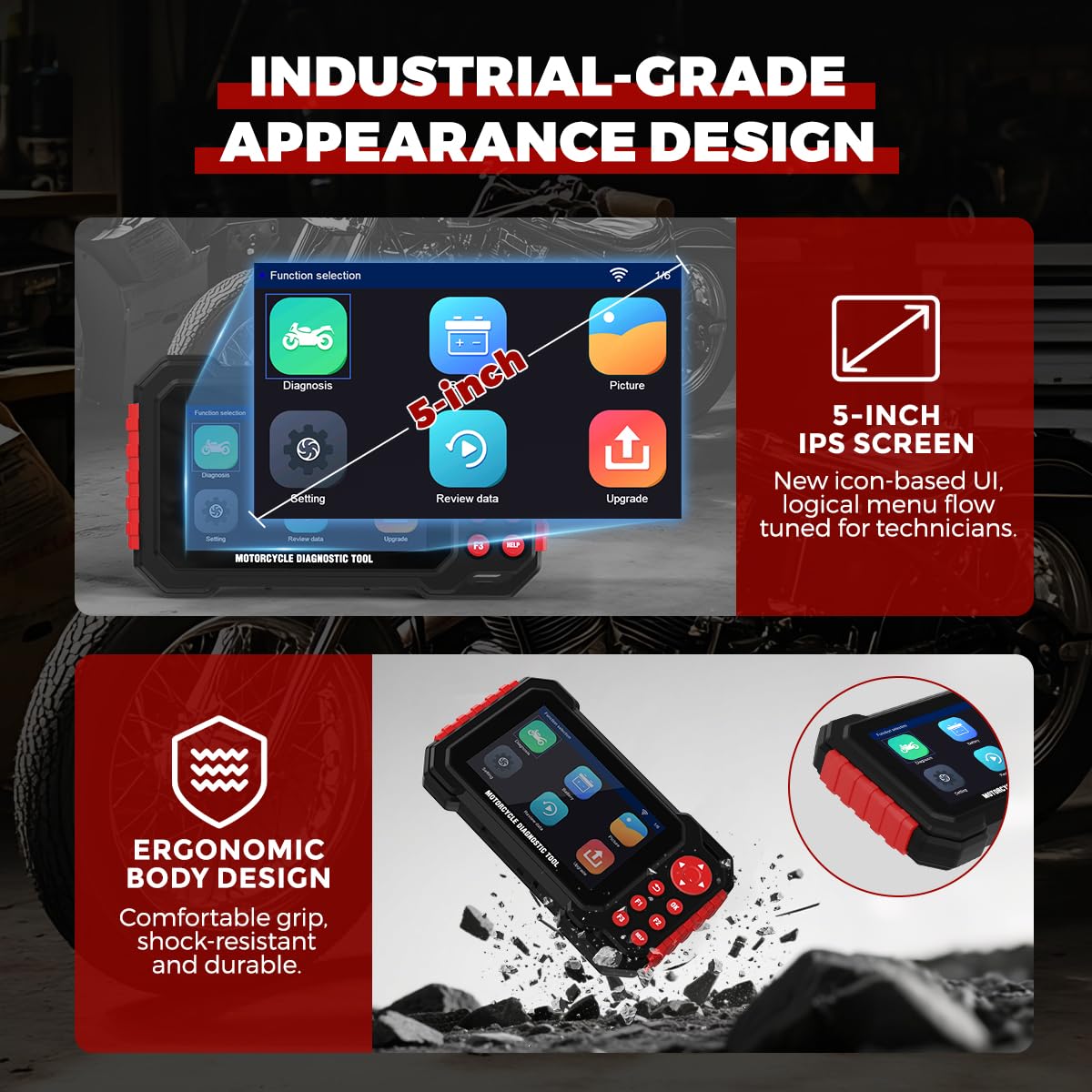 M7 Motorrad Diagnosegerät, 5 Zoll IPS Bildschirm OBD2 Scanner für Motorrad,mit ABS Entlüftung & Live-Daten, IMMO Service,TPMS, Inspektionsrückstellung für BMW,Ducati,KTM,Honda & 70+ Marken,12 Sprachen