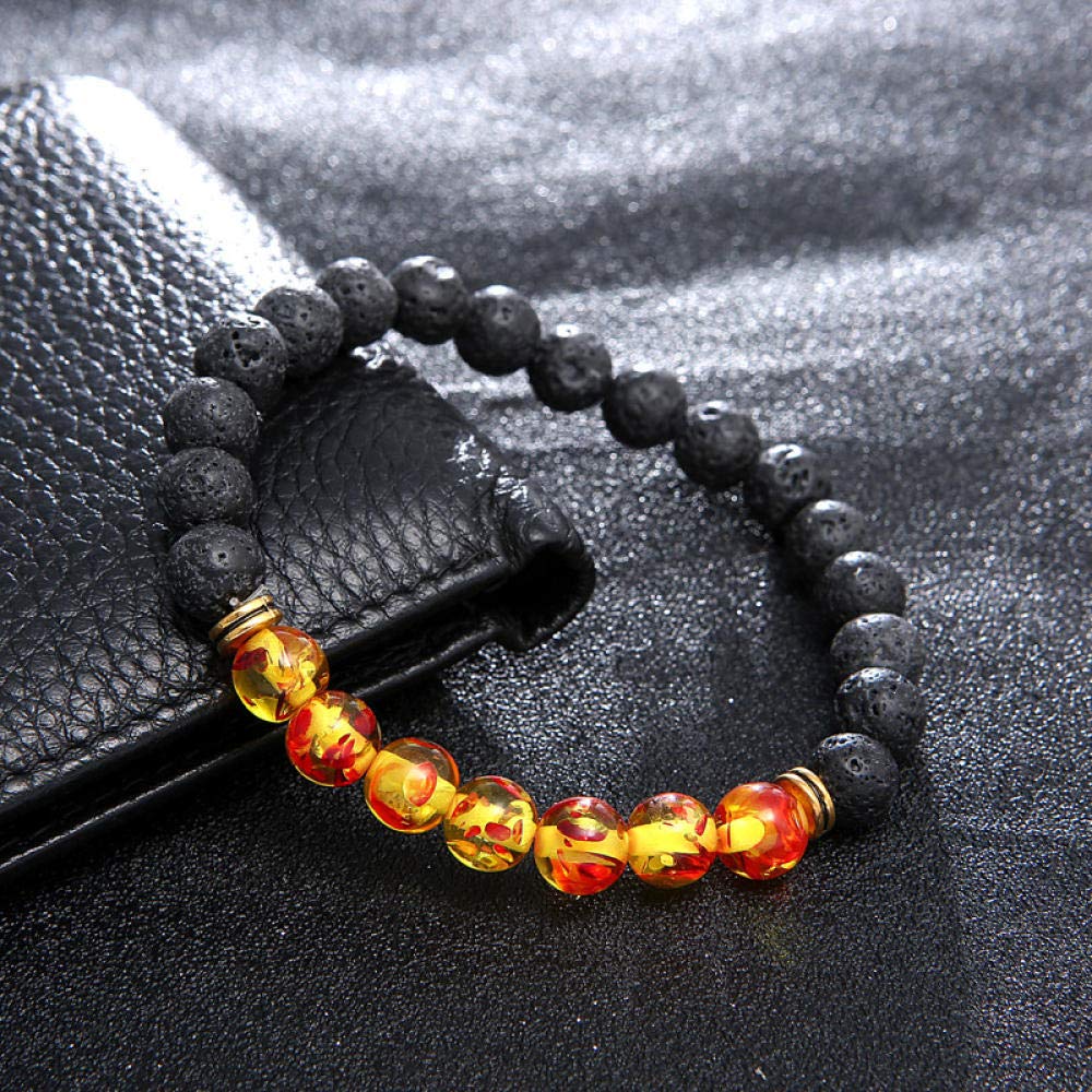 HLTYGWX Steinarmband, Naturstein-Perlenarmband, Blumenstein-Steinperlen, Vulkanstein-Perlen, Energieperlen, Perlen-elastisches Armband, personalisierte Kleidungsaccessoires