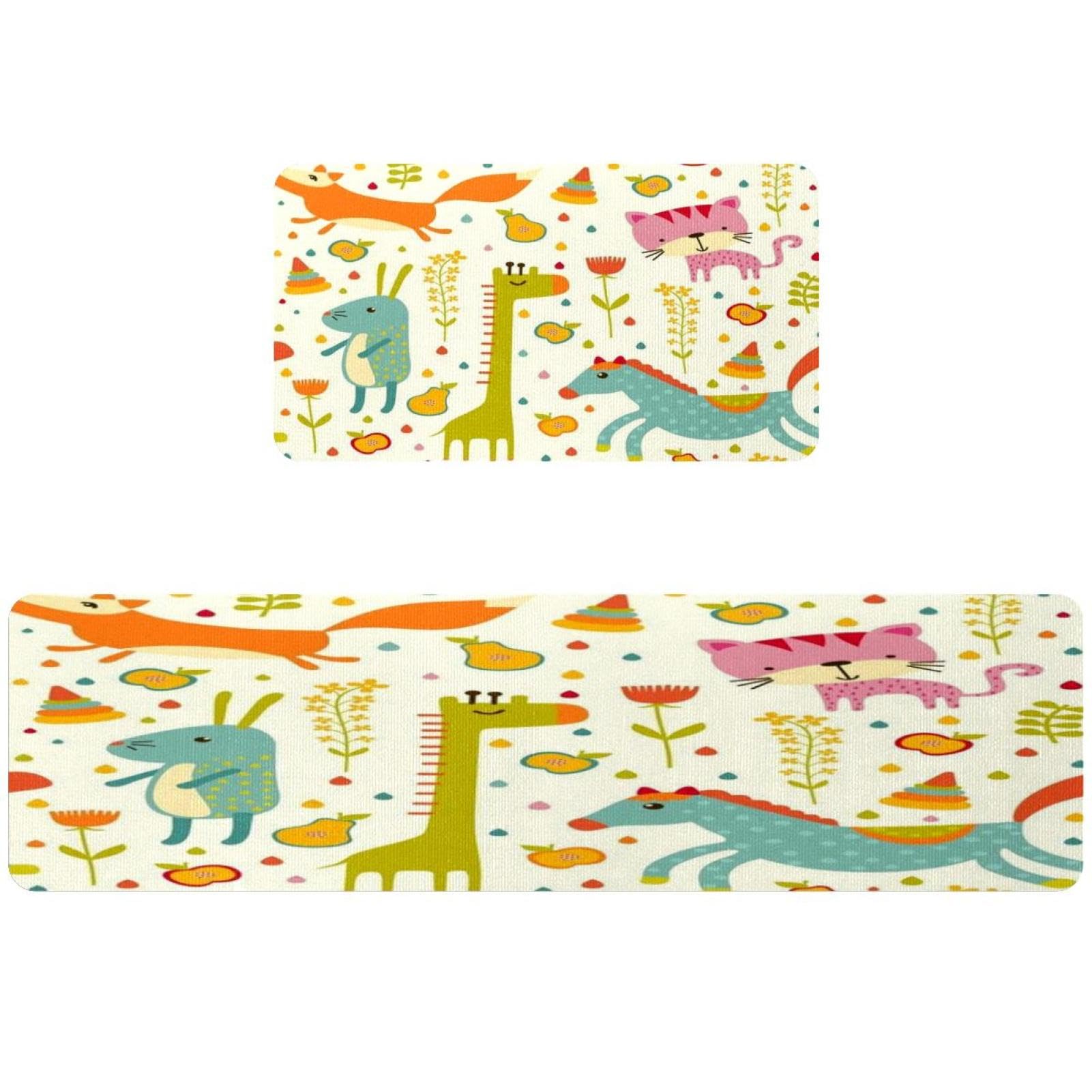 Alfombra de cocina antideslizante y lavable con dibujos de gato y caballo