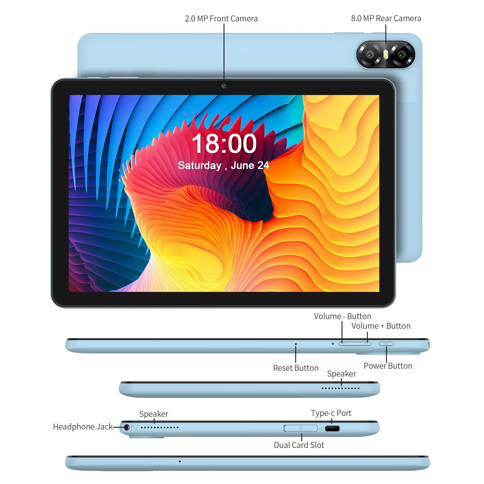 PRITOM 10 Zoll Tablet, 6-in-1 Tablets, 16 GB, 64 GB ROM, Android 15, 1024GB Expand,Qcta core, WiFi 6, 6000 Mah, Tablet PC mit Tastatur, Maus, Case,Grau