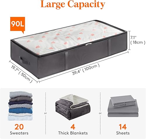 Miniatura 6 de Lifewit 6 paquetes de bolsas de almacenamiento de ropa de 90 L y 4 paquetes de contenedores de 75 litros debajo de la cama con asa reforzada de tela