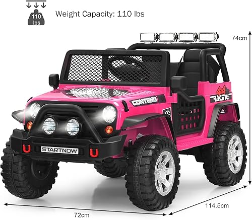 Miniatura 32 de OLAKIDS Camión de paseo para niños, vehículo eléctrico de 2 plazas de 12 V con control remoto, auto de juguete alimentado por batería para niños