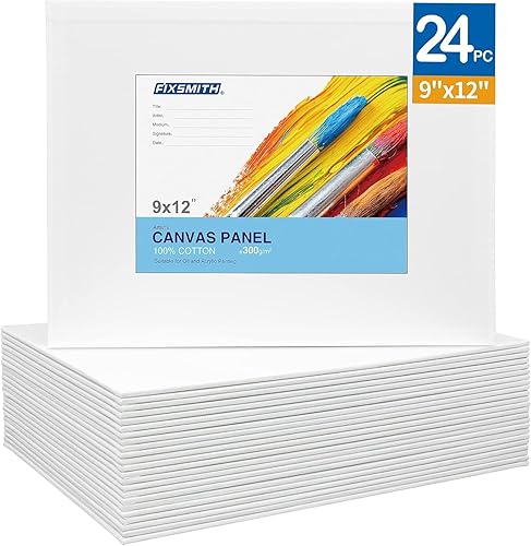 Miniatura 8 de FIXSMITH Tableros de lienzo para pintura, lienzo artístico de 9 x 12 pulgadas, paquete de 24 lienzos, paneles de lienzo imprimados, 100% algodón,