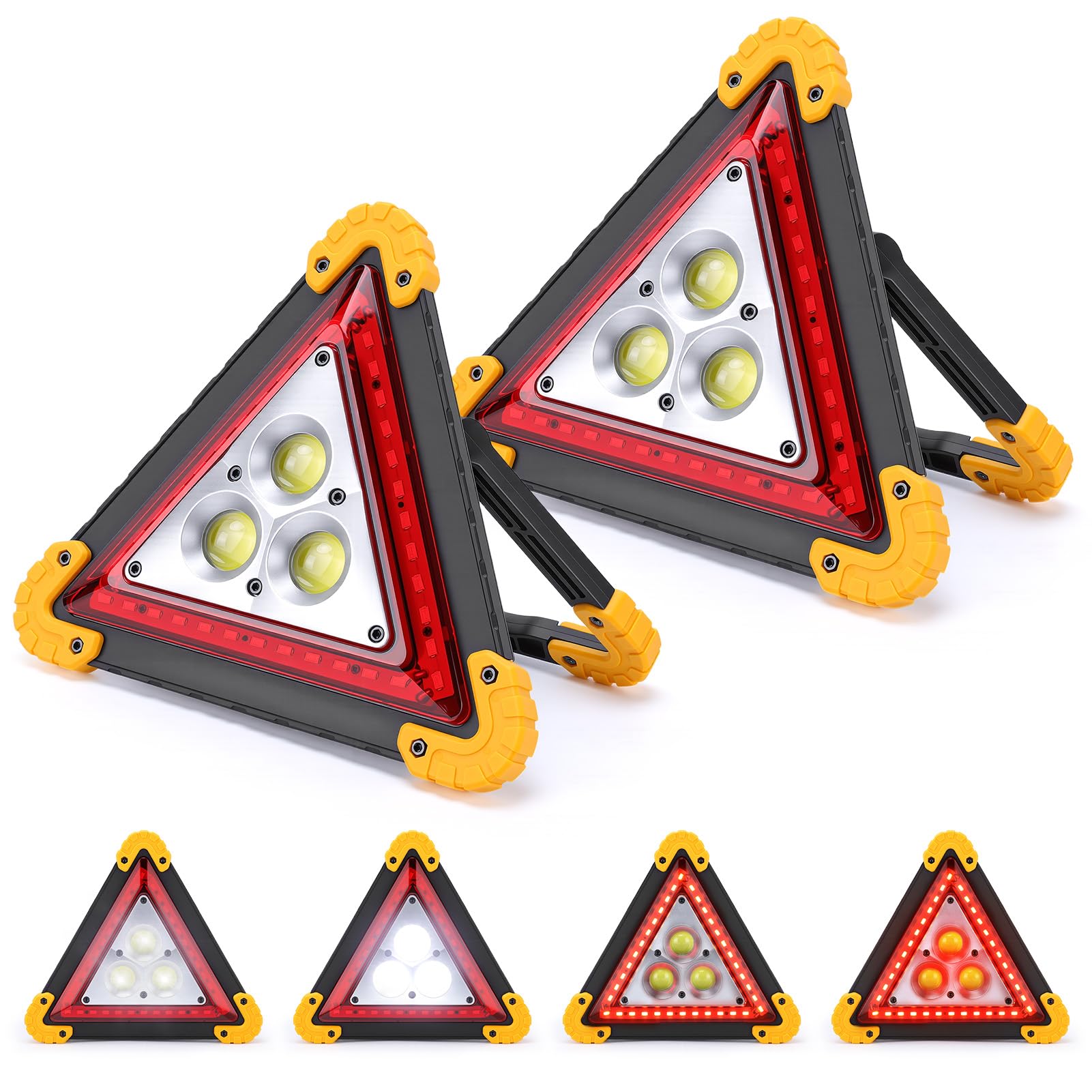VINGVO Triangle De Signalisation Voiture, 30W LED Triangle Voiture, Haute Visibilité & étanche Triangle Lumineux LED Voiture, 3 Modes Fixe/Clignotant Rouge, Triangle D’Urgence Portable avec Poignée