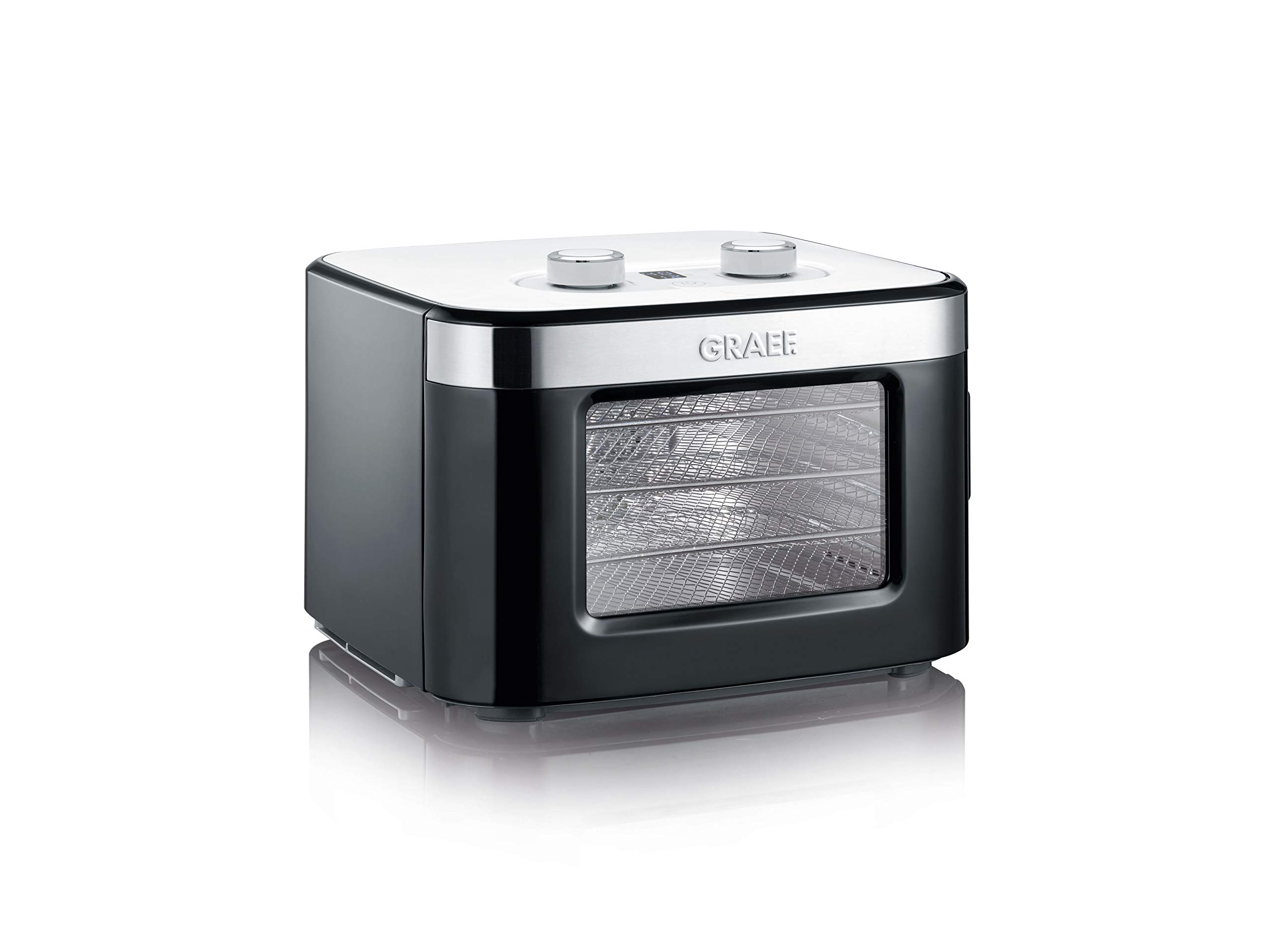 Graef Mini suszarka DA2042EU, z 4 wsuwaniami ze stali nierdzewnej, 400 W, timer 24-godzinny, regulator temperatury 35-80°C, bardzo kompaktowy, czarny