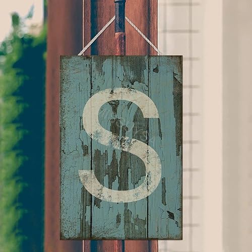 Vista 363 de Letrero colgante de madera con letra A, letrero de madera, decoración del hogar, 26 letras del alfabeto de metal, placa de madera, decoración