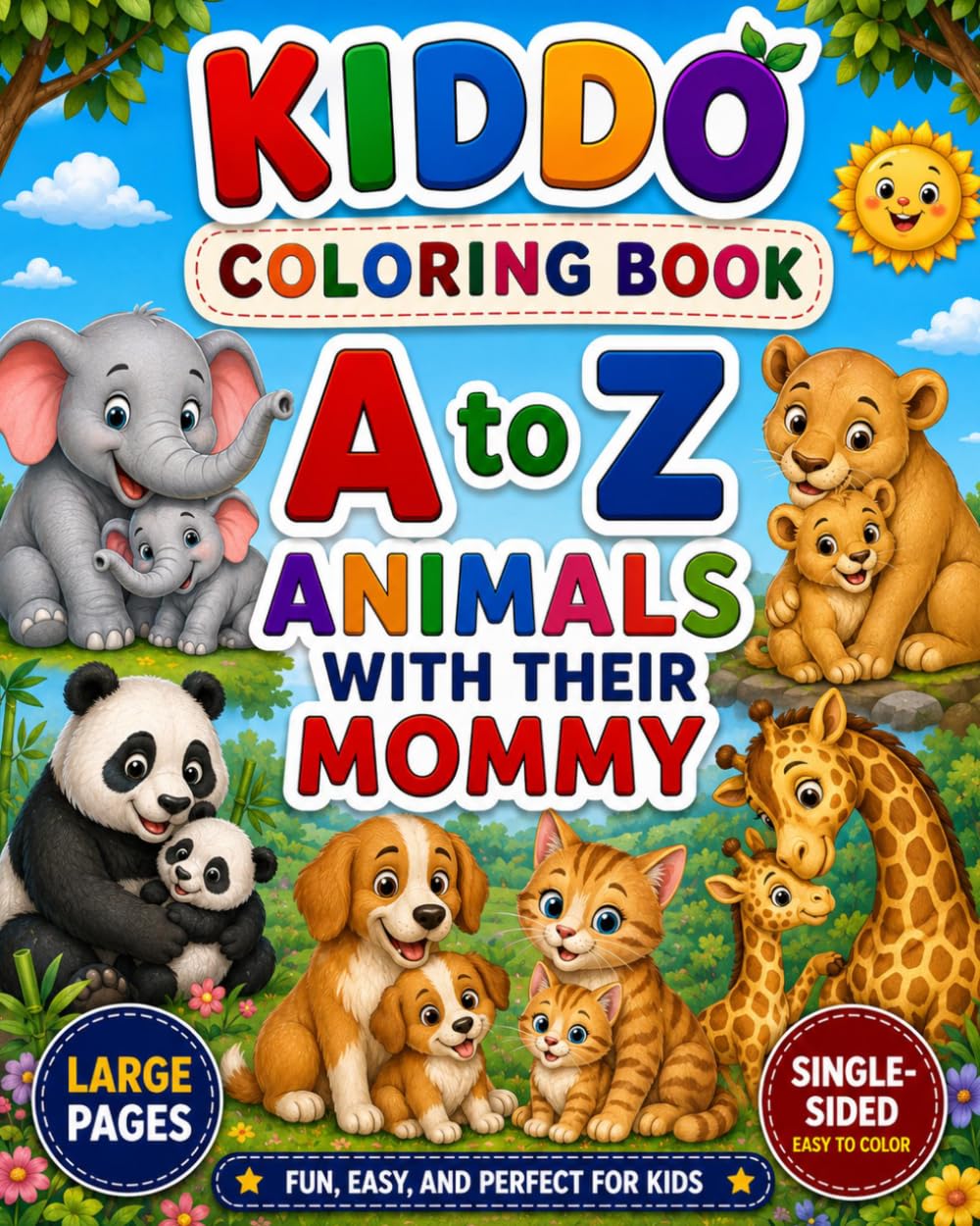A to Z Animals with Their Mommy Coloring Book: "Learn the Alphabet with Cute Animal Moms and Their Babies | Easy Bold & Simple Coloring Pages for Kids Ages 3–8" (KIDDO A to Z Coloring Books)