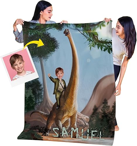Miniatura 1 de KC17 - Mantas de fotos personalizadas, manta de dinosaurio personalizada con braquiosaurios, regalos únicos de dinosaurios para niños, ideas de