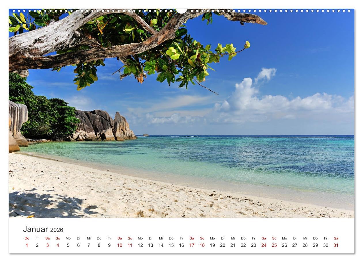Traumstrände der Seychellen (Wandkalender 2026 DIN A2 quer), CALVENDO Monatskalender: Die schönsten Strände von Mahé, La Digue und Praslin (CALVENDO Orte)