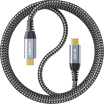 ZeroneTeck USB-C Video Output Cable, 3.9 ft 1.8 m, 20 Gbps High Speed Data Transfer, 4K/60Hz, Video Output, 100W/5A Rapid Charging, PD Compatible, USB 3.2 Gen2 Type-C Data Transfer Cable, Compatible