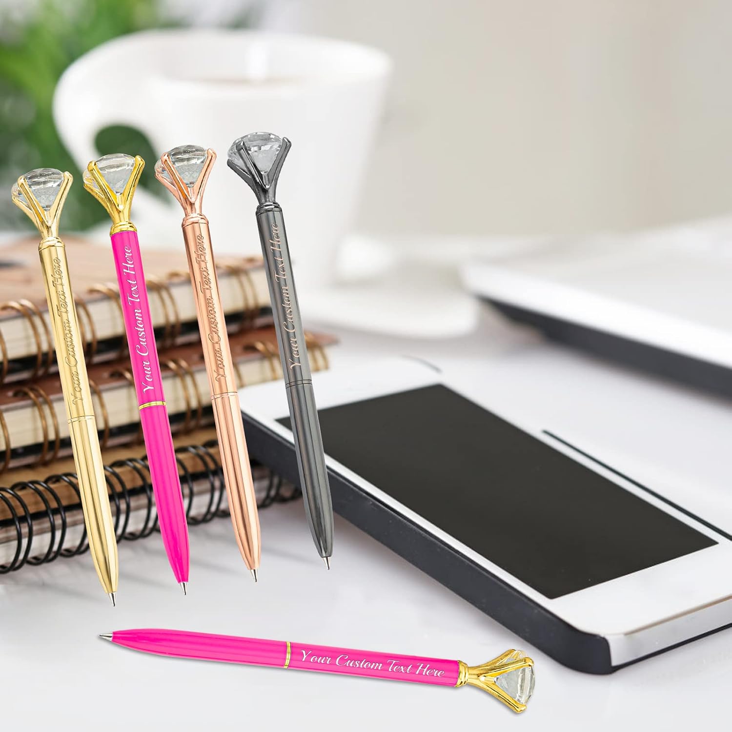 Personalized Diamond Crystal Ballpoint Pens Metal Engraved with Name Text Customized Gems Jewel Pens in Bulk Gift for Girl Birthday Anniversary White 40Pc