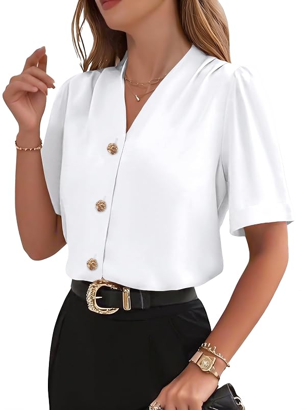 EVALESS Womens Button Down Shirts Businsess Casual Tops,White,X-Large by EVALESS - Used condition - US$6.73
