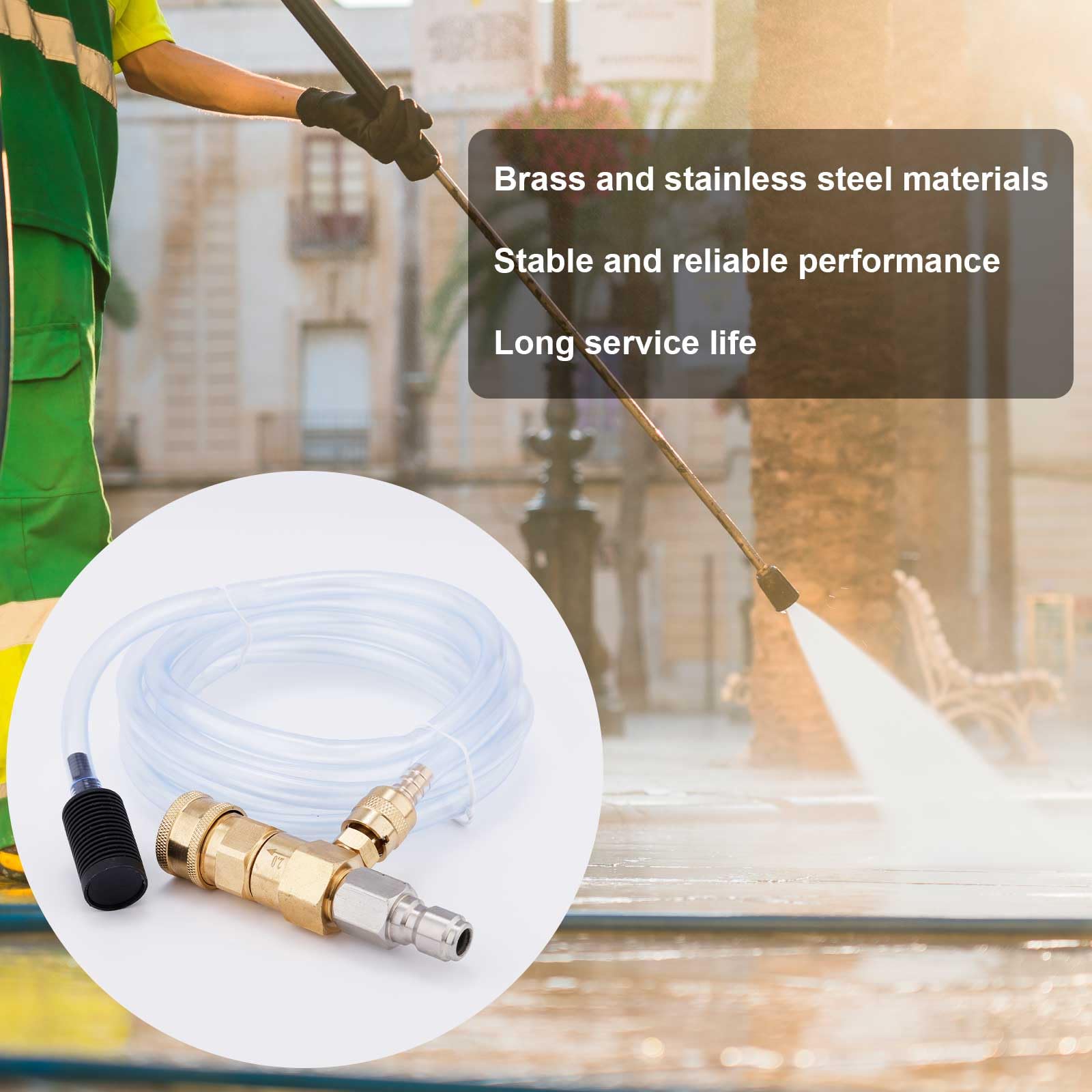 NQEUEPN Kit d'Injecteur Chimique pour Nettoyeur Haute Pression, Injecteur en aval pour Nettoyeur Haute Pression Injecteur de Savon Réglable avec Tuyau Siphon et Buse de Savon Connecteur 9,5 mm