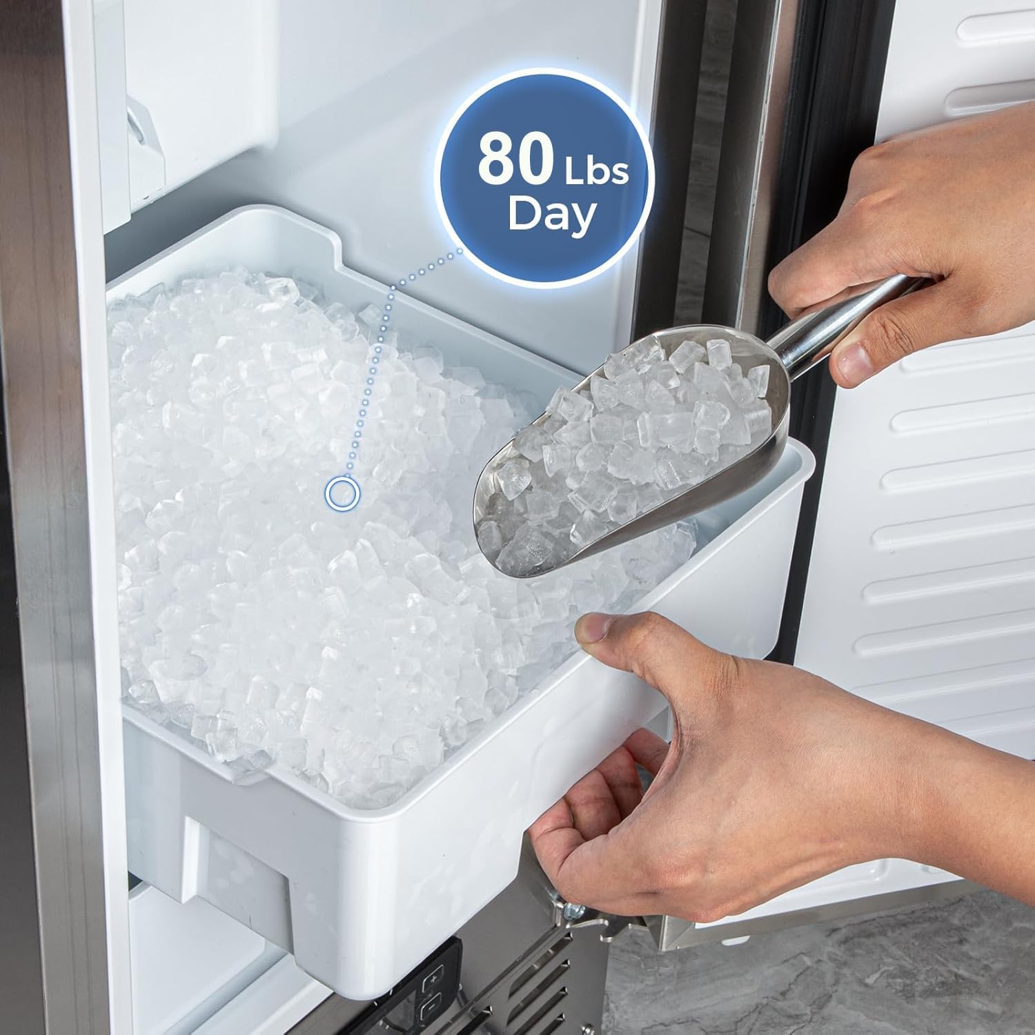 Crzoe Under Counter Nugget Ice Maker, Built-In Nugget Ice Maker Machine With Pebble Ice,80lbs/Day, 24h Timer & Self-Cleaning, Double Ice Baskets For Home/Office Use on Fridge.com - View 5