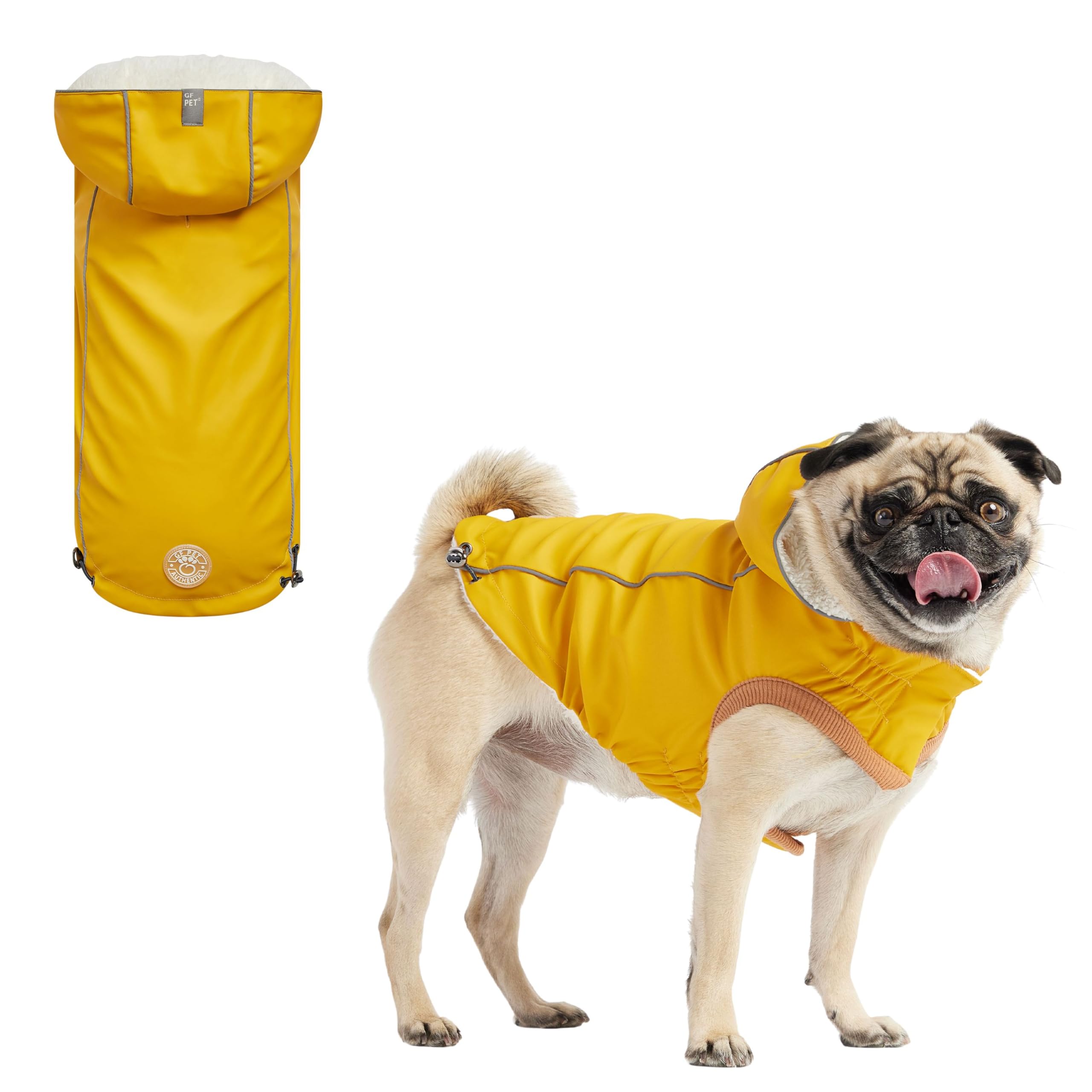 GF PET Raincoat for Dogs | Insulated & Reflective Waterproof Dog Rain Coat Jacket with Adjustable Hood, Neck, Chest | Comfortable & Easy-On Dog Rain Coats for Pets - Yellow - Med