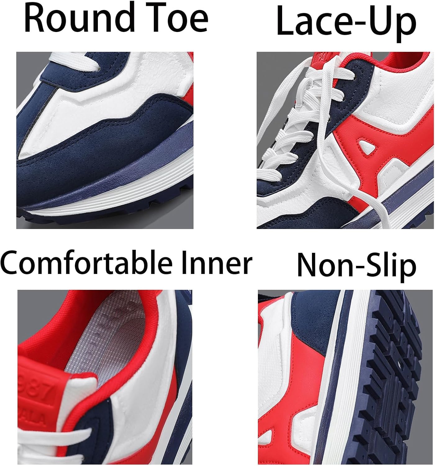 Mens Fashion Lace-Up Platform Sneakers Low-Top Round Toe Non Slip Casual Chunky Shoes for Gym Sports Tennis Jogging Running Walking - Image 4
